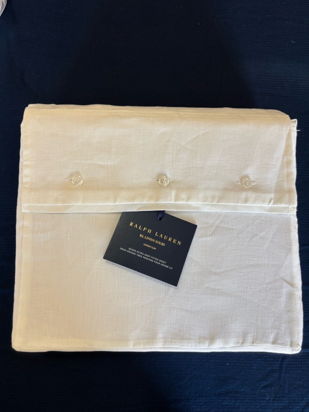 Ralph Lauren Linen Solid Queen Extra Deep Fitted Sheet Alabaster